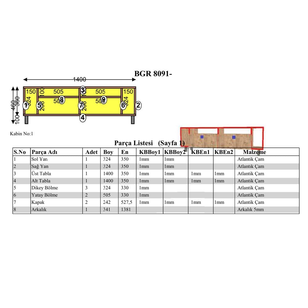 Bgr Kapaklı Ve Raflı Tv Sehpası Çam küçük görsel