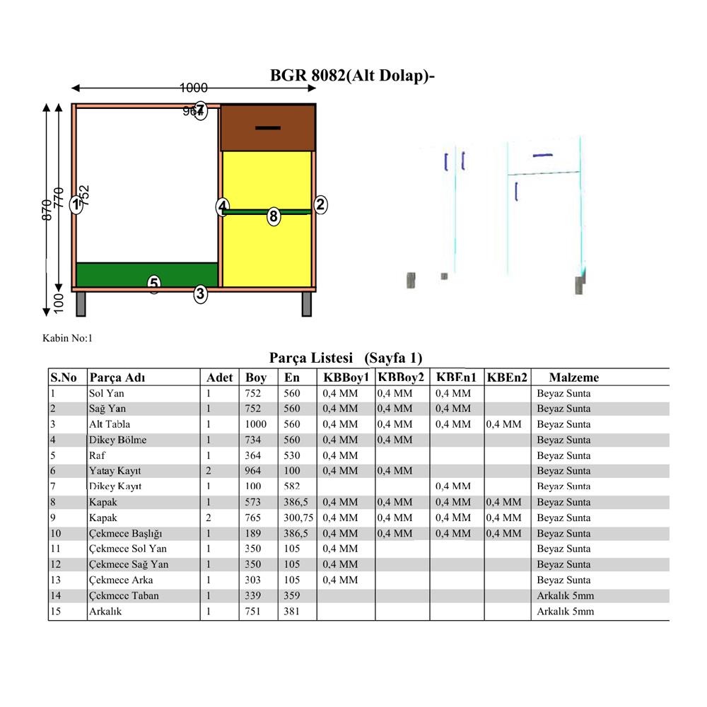 Bgr Mutfak Dolabı Alt-Üst Modül Beyaz küçük görsel