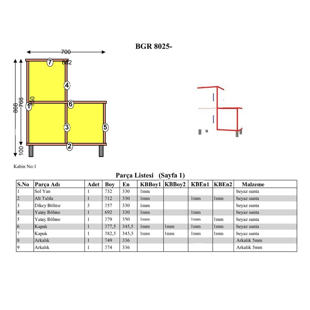 Bgr 8025 2 Kapaklı Açık Raflı Banyo Dolabı küçük görsel