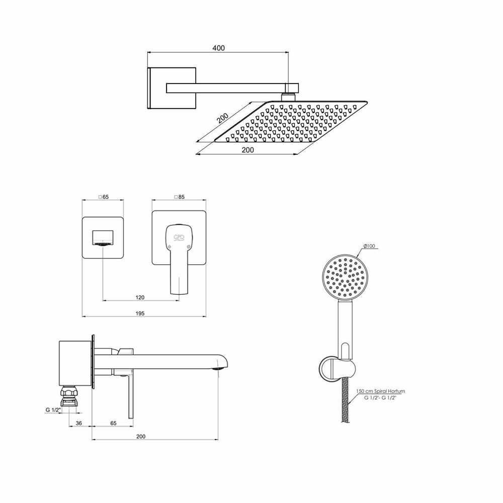 Gpd Tulio Ankastre Duş Seti Altın küçük görsel