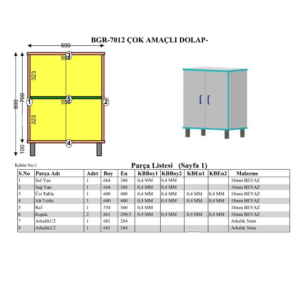 Bgr 7012 Çok Amaçlı Raflı Mutfak Dolabı küçük görsel
