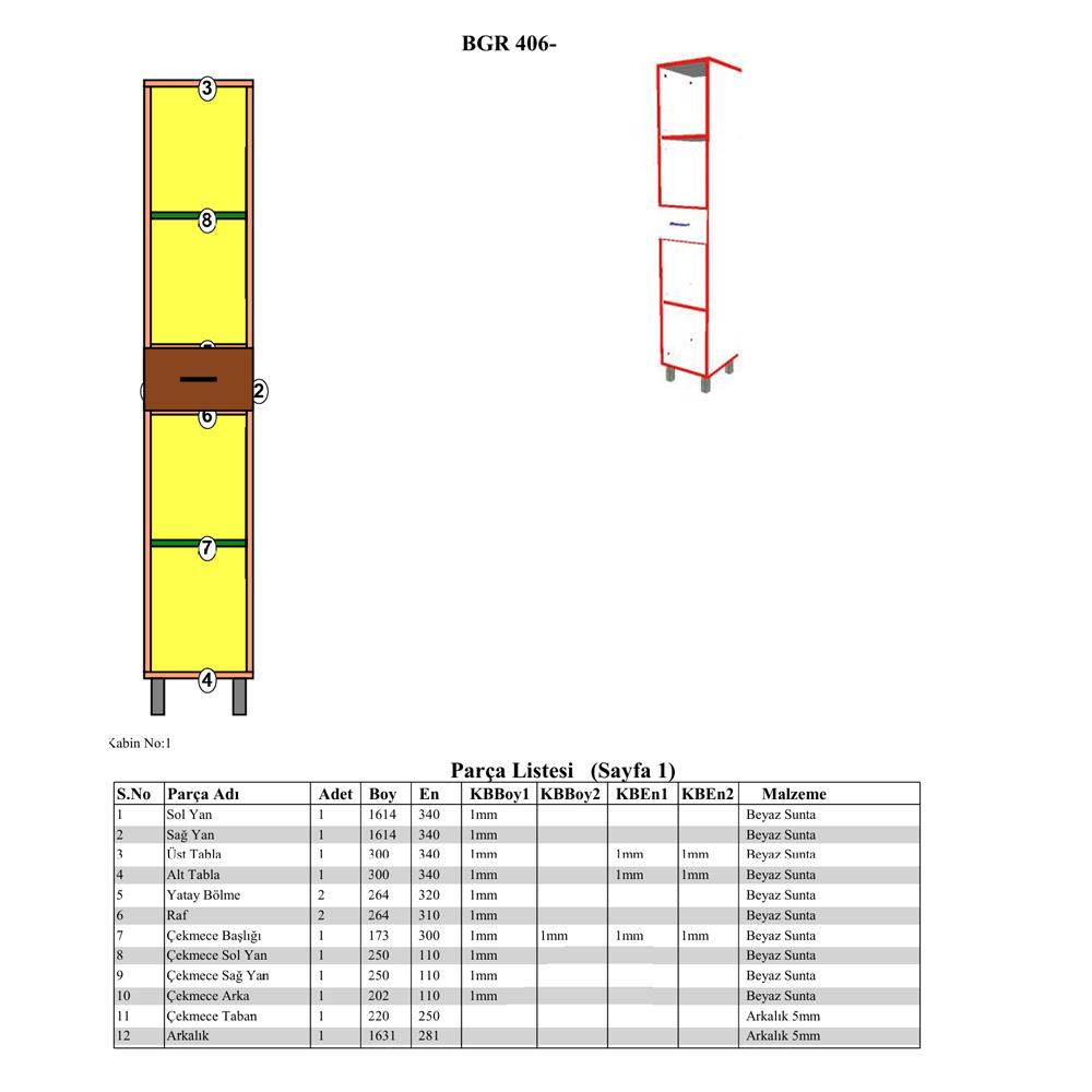 Bgr 406 Çok Amaçlı Çekmeceli Raflı Mutfak Dolabı küçük görsel