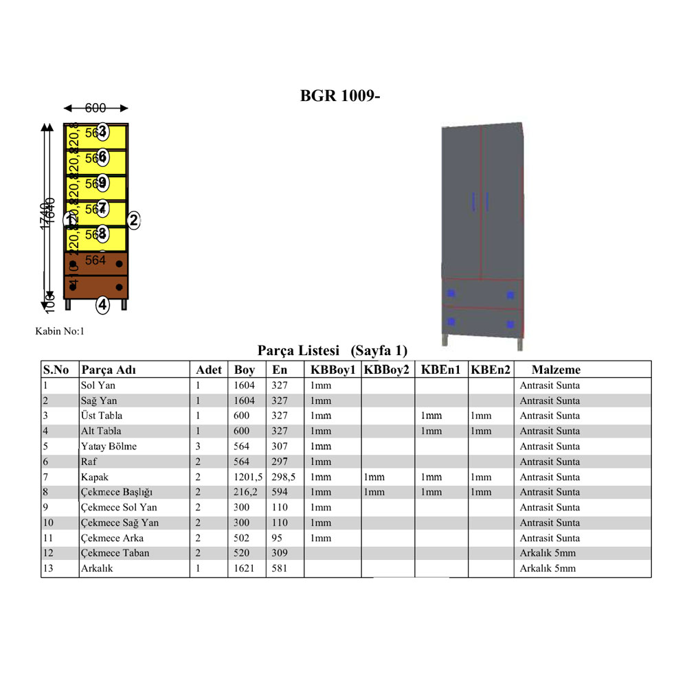 Bgr Çok Amaçlı Dolap Antrasit 1009 küçük görsel