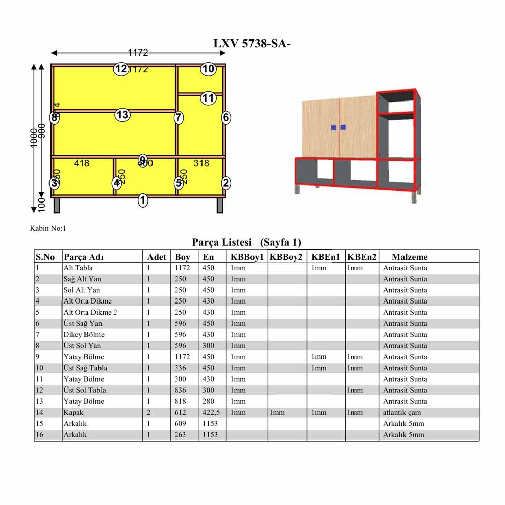 Bgr Ayakkabılık Çok Amaçlı Dolap Antrasit-Atlantik Çam 5738-Aaç küçük görsel