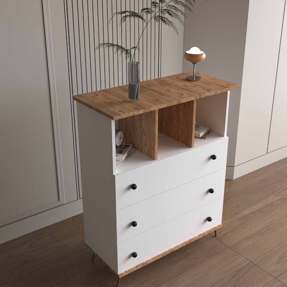 Bgr Şifonyer 3 Çekmeceli Beyaz-Atlantik Çam 5757-Baç küçük görsel