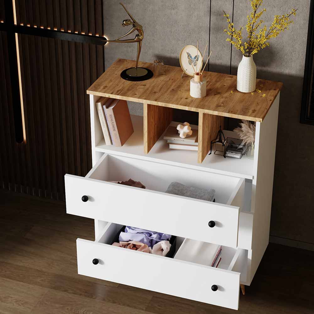 Bgr Şifonyer 3 Çekmeceli Beyaz-Atlantik Çam 5757-Baç küçük görsel