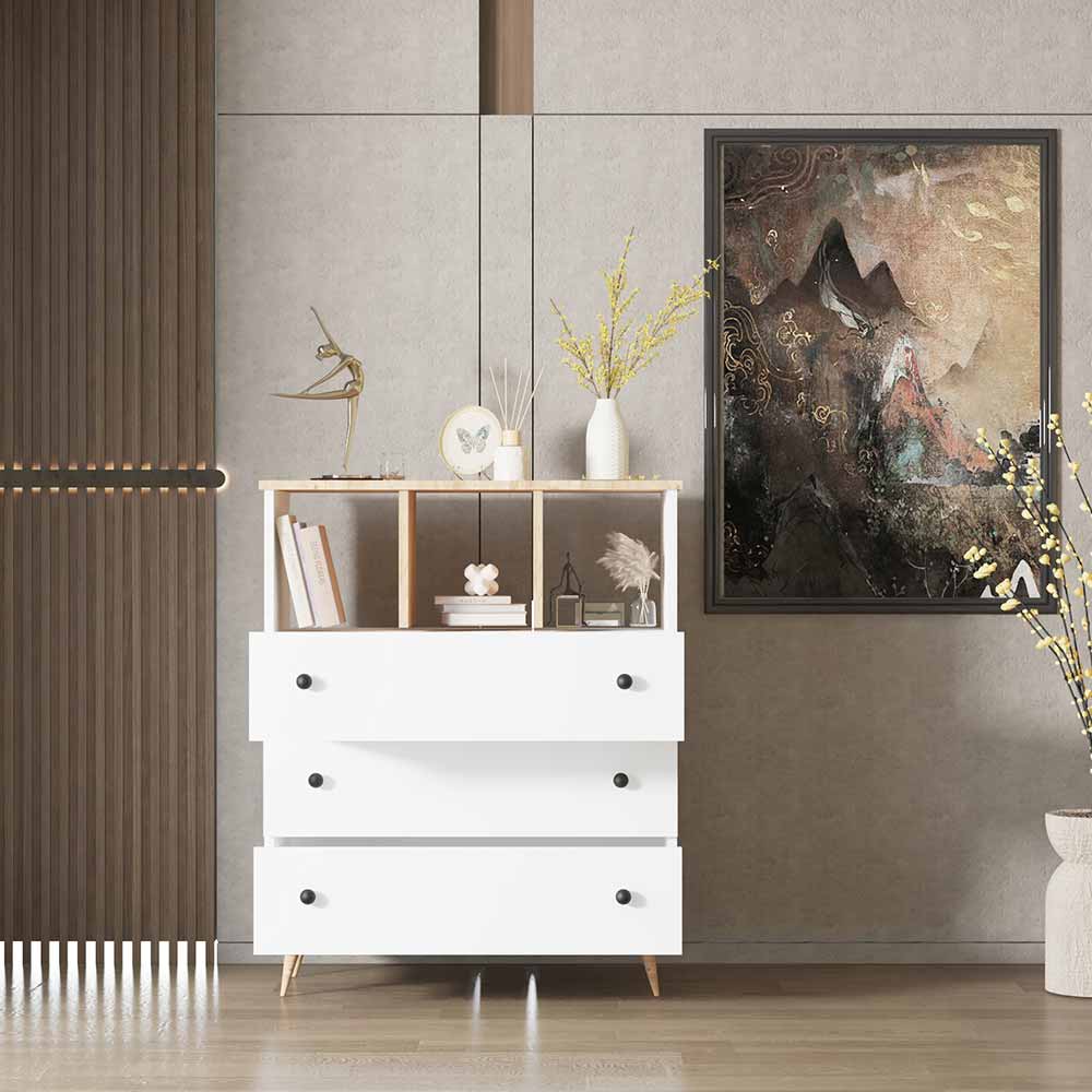 Bgr Şifonyer 3 Çekmeceli Beyaz-Atlantik Çam 5757-Baç küçük görsel