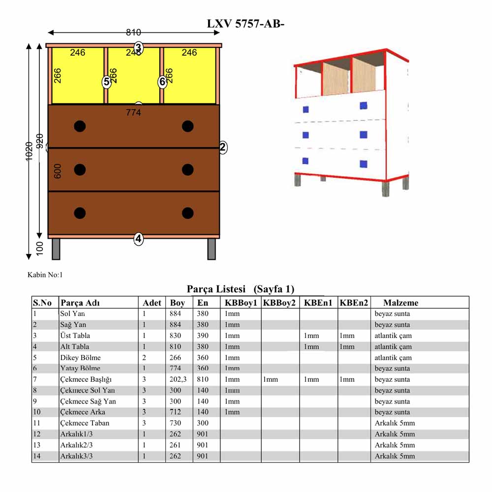 Bgr Şifonyer 3 Çekmeceli Beyaz-Atlantik Çam 5757-Baç küçük görsel