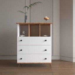 Bgr Şifonyer 3 Çekmeceli Beyaz-Atlantik Çam 5757-Baç küçük görsel