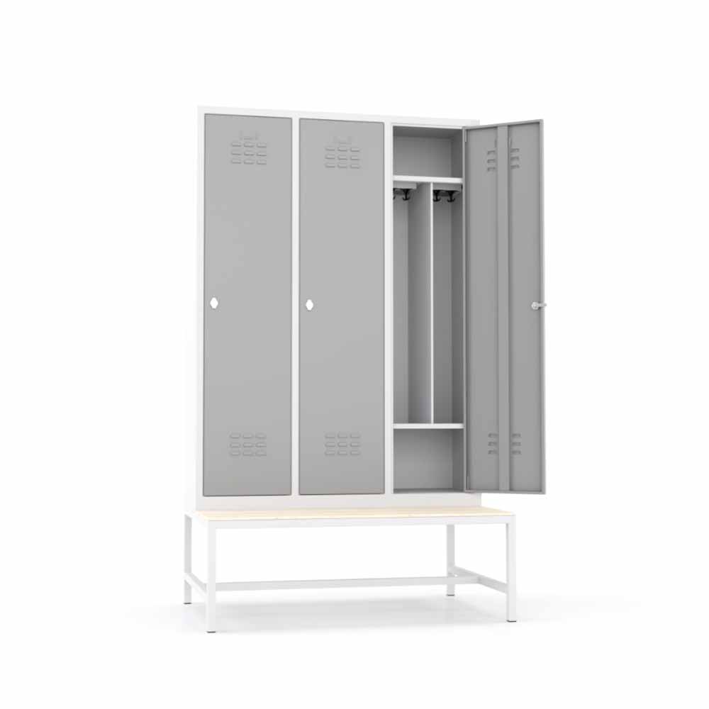 Usta Çelik Giyinme Dolabı Metal Oturma Banklı Ortadan Ayraçlı 3 Kapılı U-S03Tk-Bnk görseli