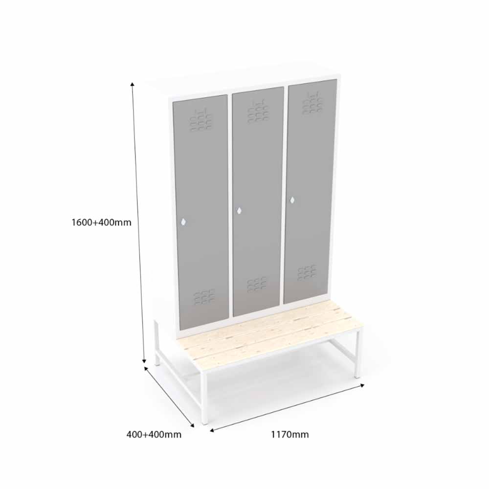 Usta Çelik Giyinme Dolabı Metal Oturma Banklı Ortadan Ayraçlı 3 Kapılı U-S03Tk-Bnk küçük görsel