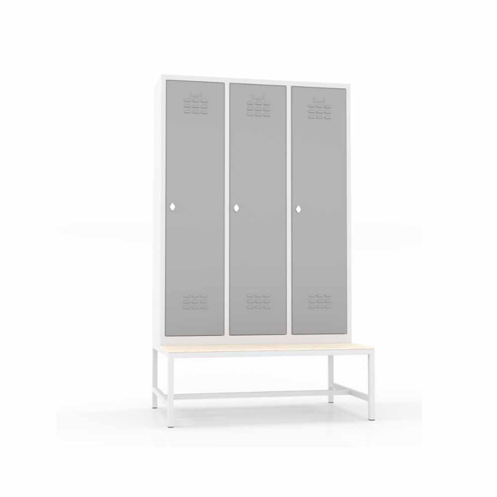 Usta Çelik Giyinme Dolabı Metal Oturma Banklı Ortadan Ayraçlı 3 Kapılı U-S03Tk-Bnk küçük görsel