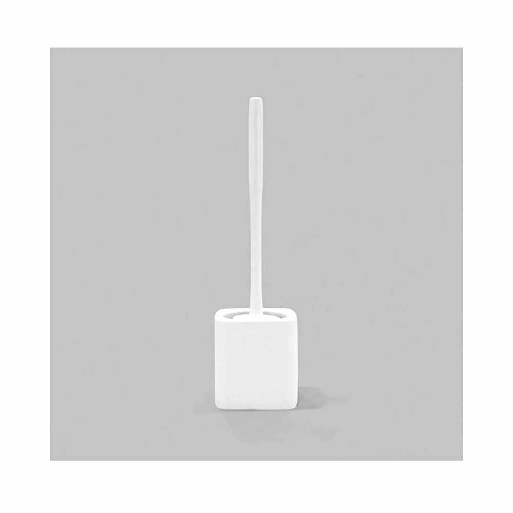 İnoks Wc Tuvalet Fırçası Silikonlu Beyaz küçük görsel