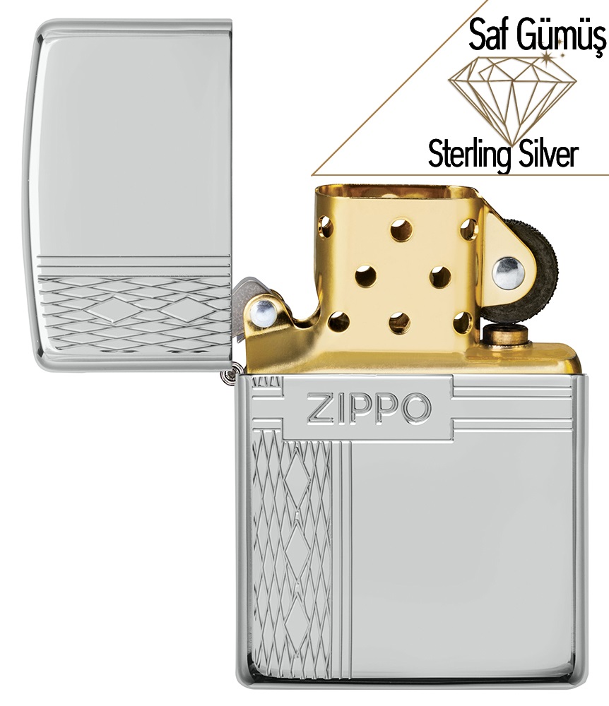 Zippo Elmas Dizayn Saf Gümüş görseli
