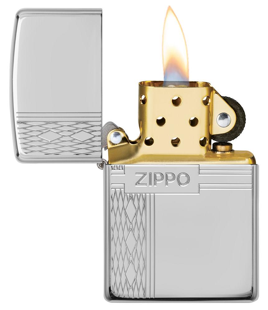 Sterling Silver Zippo Diamond Design küçük görsel